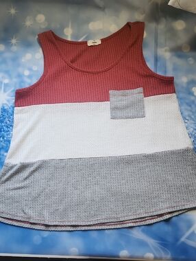 entro Colorblock Waffle Tank Top - Rust Red, White & Gray